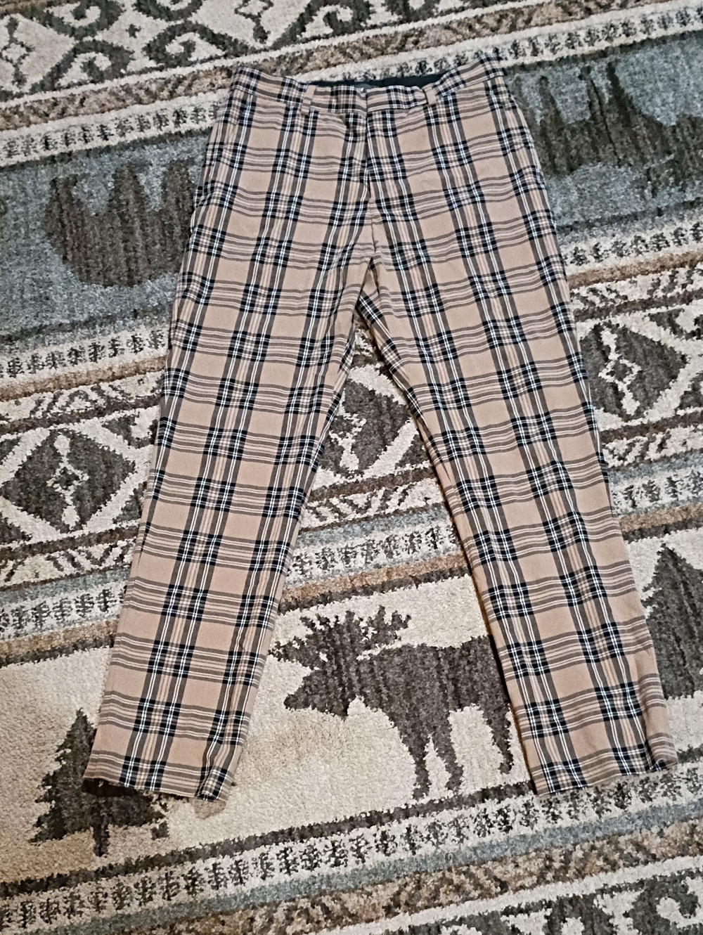 H&M Beige and Black Plaid Pants